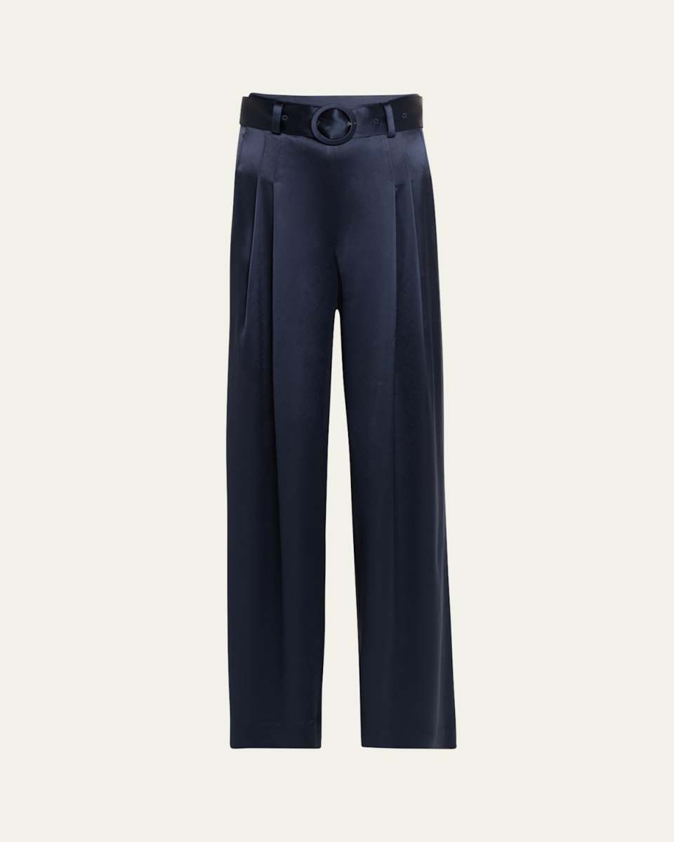 Shauna Pleated Satin Wide-Leg Pants